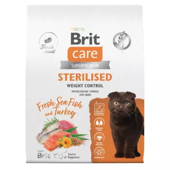 Brit Weight Control Cухой корм для стерилизованных кошек, с морской рыбой и индейкой, 7 кг