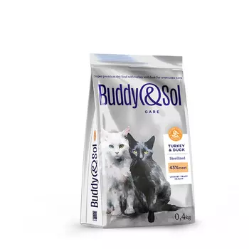 Buddy&Sol Care Сухой корм для стерилизованных кошек, с индейкой и уткой, 400 гр.