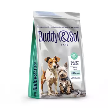 Buddy&Sol Care Сухой корм для взрослых собак мелких пород, с индейкой и ягненком, 3 кг