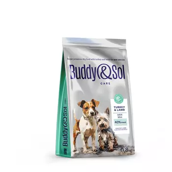 Buddy&Sol Care Сухой корм для взрослых собак мелких пород, с индейкой и ягненком, 800 гр.