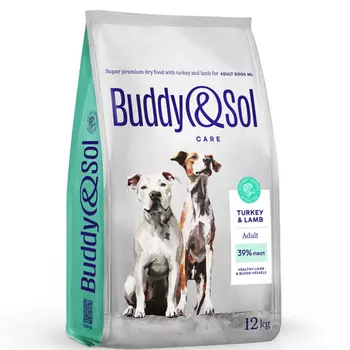 Buddy&Sol Care Сухой корм для взрослых собак средних и крупных пород, с индейкой и ягненком, 12 кг