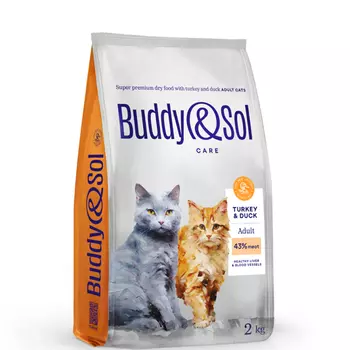 Buddy&Sol Care Сухой корм для взрослых кошек, с индейкой и уткой, 2 кг