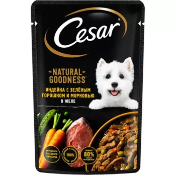 Cesar Влажный корм (пауч) для собак, индейка, горох и морковь в желе, 80 гр.
