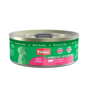 Четвероногий Гурман Влажный корм (консервы) для собак, мясное ассорти с языком, 100 гр.