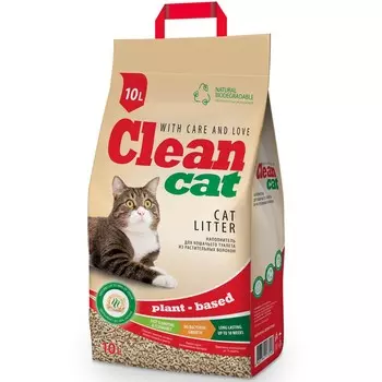 Clean Cat Наполнитель комкующийся из растительных волокон для кошачьего туалета, 10 л