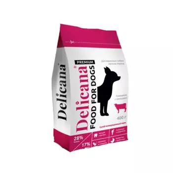 DELICANA Premium Сухой корм для собак мелких пород, говядина с овощами, 400 гр.