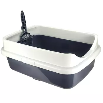 Dogman Туалет с бортиком для кошек Гранд, 57х40х23 см, темно-серый