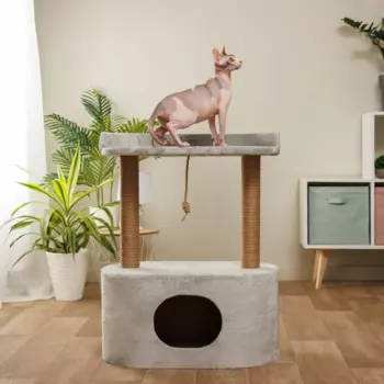 Домоседы Дом-когтеточка Котодискотека (62х35х78 см) для кошек, светло-серый