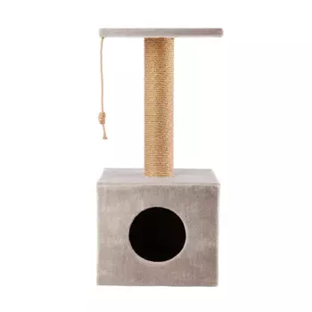 Домоседы Дом-когтеточка (35х35х75 см, диаметр столбика 10 см) кубический с площадкой и джутом для кошек, светло-серый