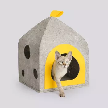 Домоседы Домик мягкий для кошек и собак мелких пород Сырный терем, 55х34х35 см, высота без ручки-петельки 47см