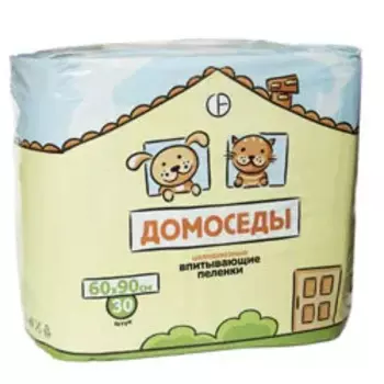 Домоседы Пеленки впитывающие 60х90 см (30 шт.) целлюлозные для собак и кошек, белые