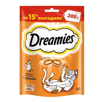 Dreamies Лакомство Подушечки с курицей (200 гр.) для кошек