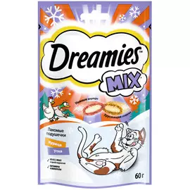 Dreamies Лакомство для взрослых кошек с курицей и уткой, новогодний микс, 60 г
