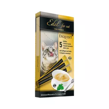 EDEL FOR CAT Лакомство Крем-суп с птицей и печенью для кошек, 5x15 гр.