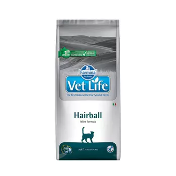 Farmina Vet Life Hairball Сухой полнорационный корм для взрослых кошек, способствующий выведению комочков шерсти из кишечника, 2 кг