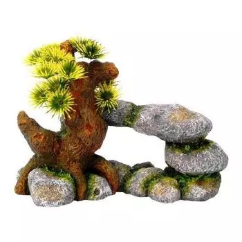 Fauna Декорация для аквариума Дерево и грот пластик 19х8х13см