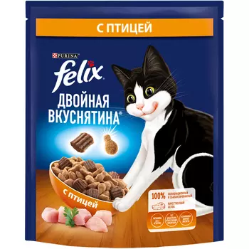 Felix Cухой корм для взрослых кошек Двойная вкуснятина, с птицей, 1,3 кг