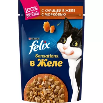 Felix Sensations влажный корм для взрослых кошек, с курицей в желе с морковью, 85 г