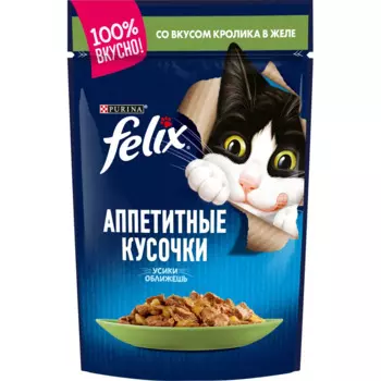 Felix Влажный корм Аппетитные кусочки для взрослых кошек, с кроликом в желе, 85 г