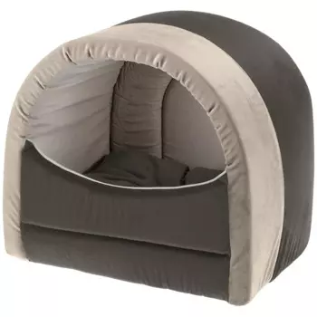 Ferplast Домик велюровый для кошек Majesty 20, 40х34х36 см, серо-бежевый