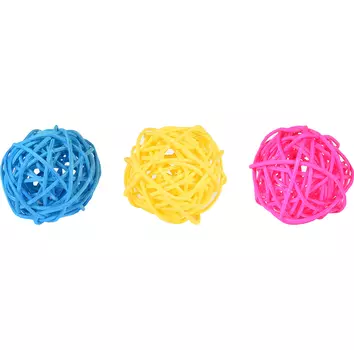 Flamingo Набор мячиков из ротанга для грызунов, 3 шт., желтый, фуксия, синий