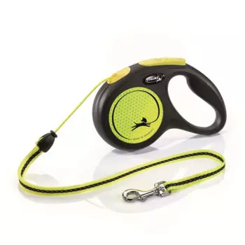 Flexi Рулетка NEON SAFETY PLUS M трос 5м до 20кг, черный/неон