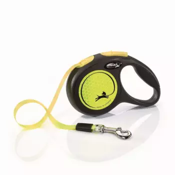 Flexi Рулетка для собак Neon Safety, XS, до 12 кг, ремень 3 м, черно-желтый