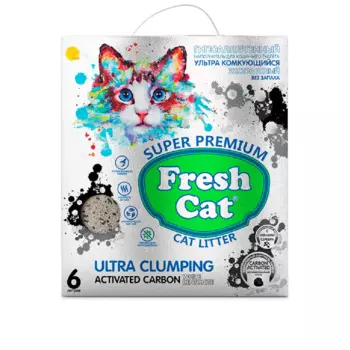 Fresh Cat Наполнитель бентонитовый комкующийся для кошачьего туалета Активированный уголь, 6 л
