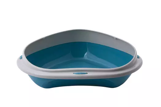 Georplast Туалет угловой с бортиком для кошек Shuttle, 58х48х20,5 см, голубой