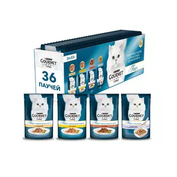 Gourmet Мультипак Перл Нежное филе для кошек, с курицей, уткой, индейкой, телятиной в соусе