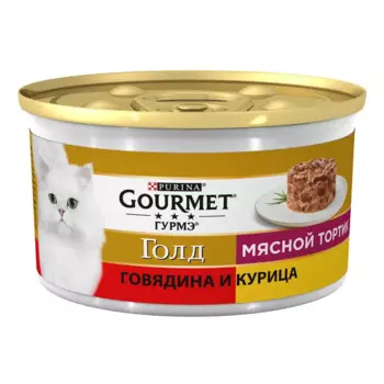 Gourmet Влажный корм Голд Мясной тортик для кошек, с говядиной и курицей, 85 г