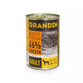 Grandin Adult Влажный корм (консервы) для взрослых собак всех пород, с курицей и льняным маслом, 400 гр.