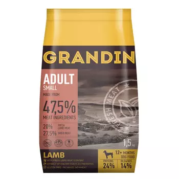 Grandin Fresh Meat Сухой корм для собак мелких пород, с ягненком, 1,5 кг
