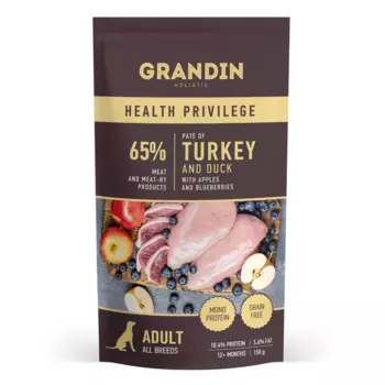 Grandin Holistic влажный корм для собак, с индейкой, уткой, яблоками и голубикой, 150г