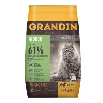 Grandin Indoor корм для домашних кошек в возрасте от 1 года до 7 лет, с ягненком, 400 г