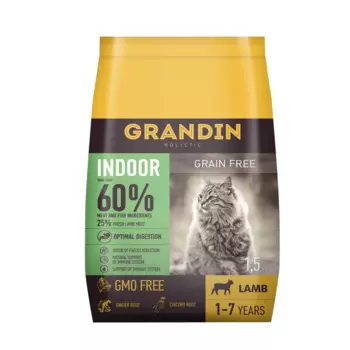 Grandin Indoor Сухой корм для кошек, с ягненком, 1,5 кг