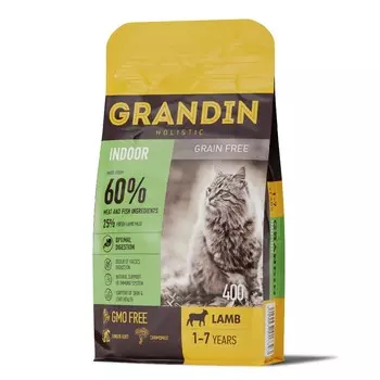 Grandin Indoor Сухой корм для кошек, с ягненком, 400 гр.