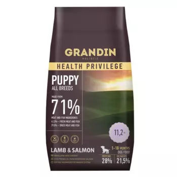 Grandin Puppy all breeds lamb &amp; salmon сухой корм для щенков, с ягненком и лососем, 11,2кг