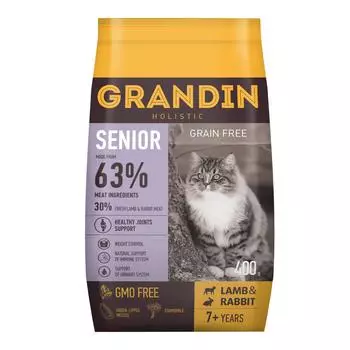 Grandin Senior корм для кошек в возрасте старше 7 лет, с ягненком и кроликом, 400 г