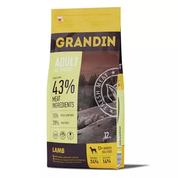 Grandin Сухой корм для взрослых собак всех пород, с ягненком, 12 кг