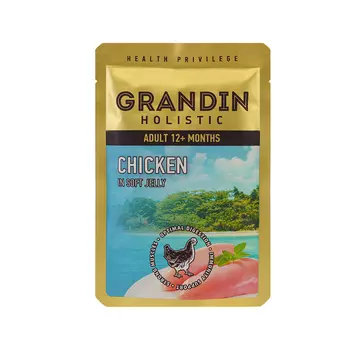 Grandin Влажный корм (пауч) для кошек, курица в нежном желе, 85 гр.