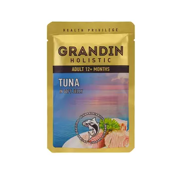 Grandin Влажный корм (пауч) для кошек, тунец в нежном желе, 85 гр.