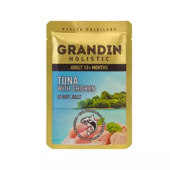 Grandin Влажный корм (пауч) для кошек, тунец с курицей в нежном желе, 85 гр.