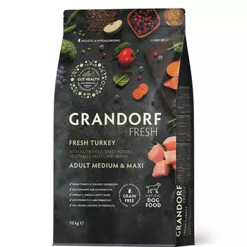 Grandorf Fresh Adult Сухой корм для собак средних и крупных пород, с индейкой и бататом, 10 кг