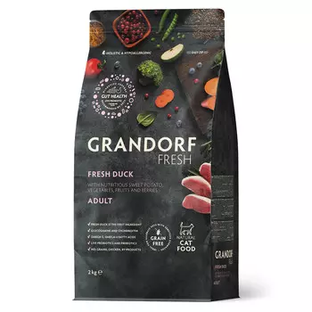 Grandorf Fresh Adult Сухой корм для особо аллергичных кошек с чувствительным пищеварением, с уткой и бататом, 2 кг