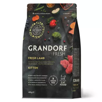 Grandorf Fresh Kitten Сухой корм для котят от 3 недель, беременных и кормящих кошек, с ягненком и бататом, 400 гр.
