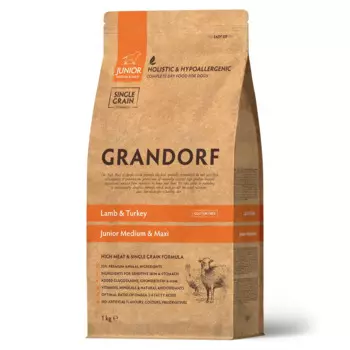 Grandorf Holistic Junior Medium & Maxi Сухой корм для юниоров средних и крупных пород, с ягненком и индейкой, 1 кг
