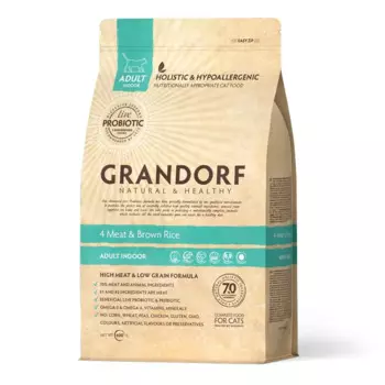 Grandorf Holistic Adult Indoor Сухой корм для взрослых домашних кошек, четыре вида мяса, 400 гр.