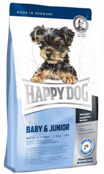 Happy Dog Mini Baby and Junior корм для щенков мелких пород собак до 10-12 месяцев, беременных и кормящих собак, 1 кг