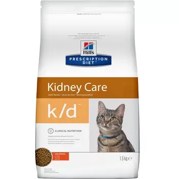 Hill's Prescription Diet k/d Сухой диетический корм для кошек при хронической болезни почек, с курицей, 1,5 кг